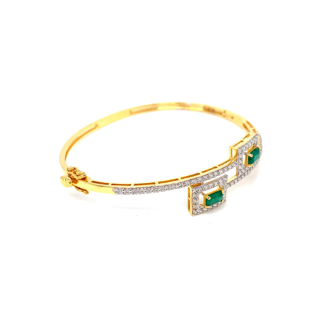 14K YG Screw Diamond, Emerald Bangle-1pc