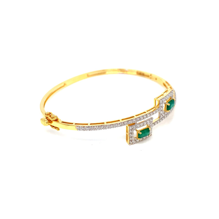 14K YG Screw Diamond, Emerald Bangle-1pc