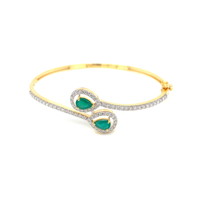 14K YG Screw Diamond, Emerald Bangle-1pc