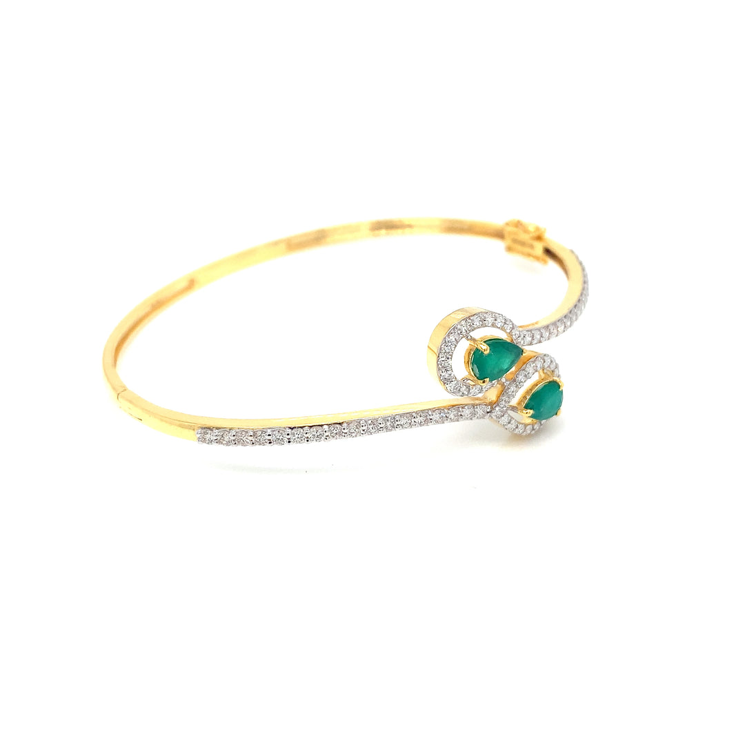 14K YG Screw Diamond, Emerald Bangle-1pc