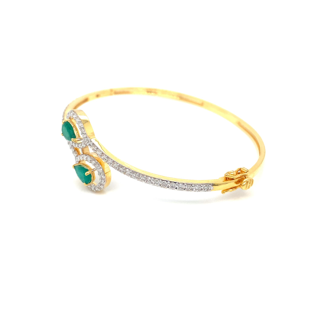14K YG Screw Diamond, Emerald Bangle-1pc