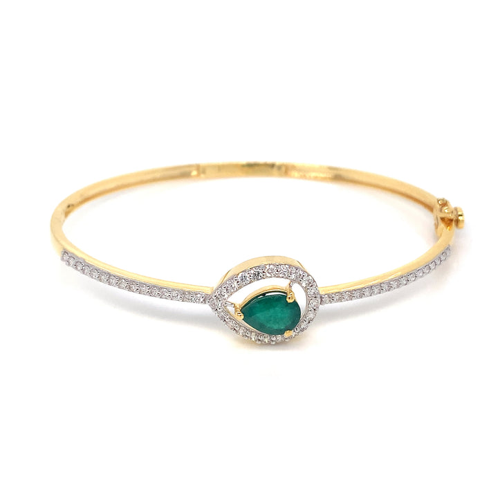 14K YG Screw Diamond, Emerald Bangle-1pc