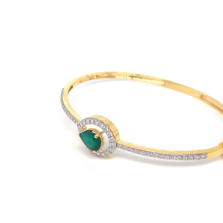 14K YG Screw Diamond, Emerald Bangle-1pc