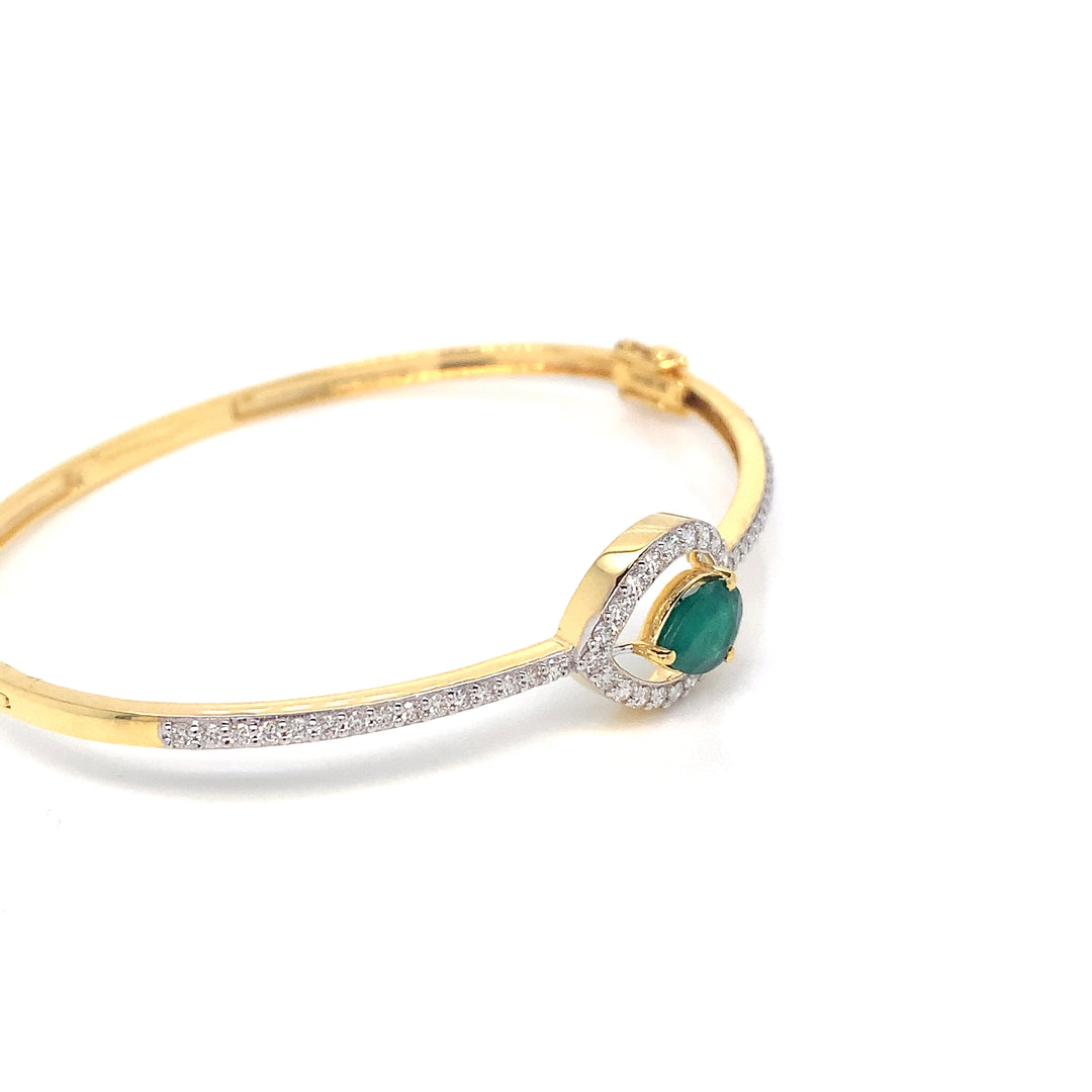 14K YG Screw Diamond, Emerald Bangle-1pc