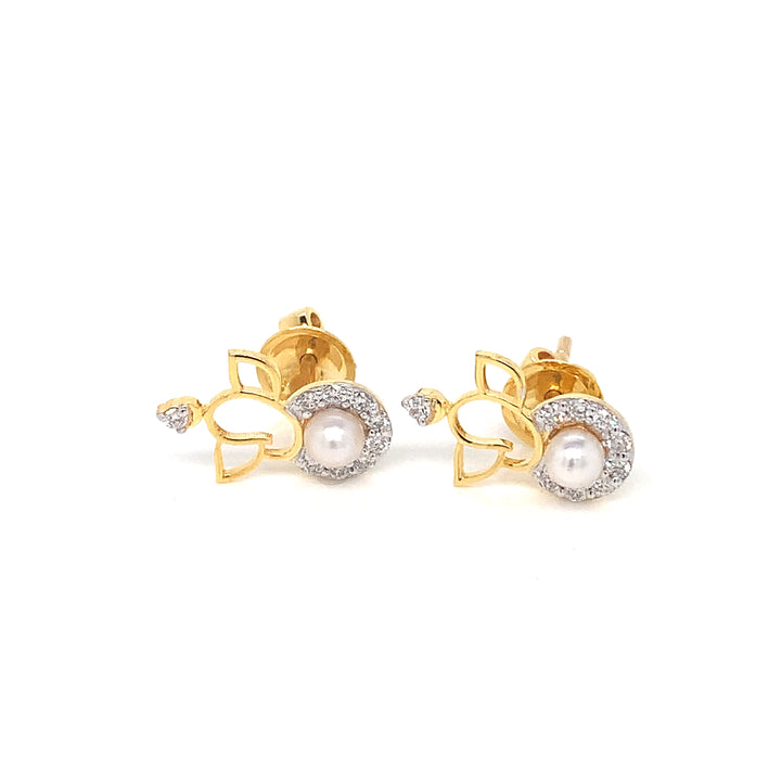 14K YG Ganesh Diamond, Pearl Earring-1pair