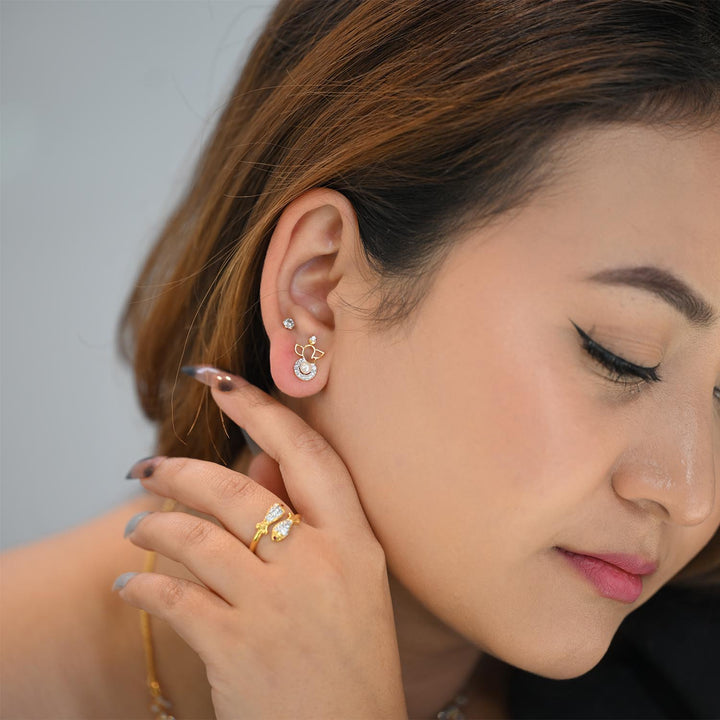 14K YG Ganesh Diamond, Pearl Earring-1pair