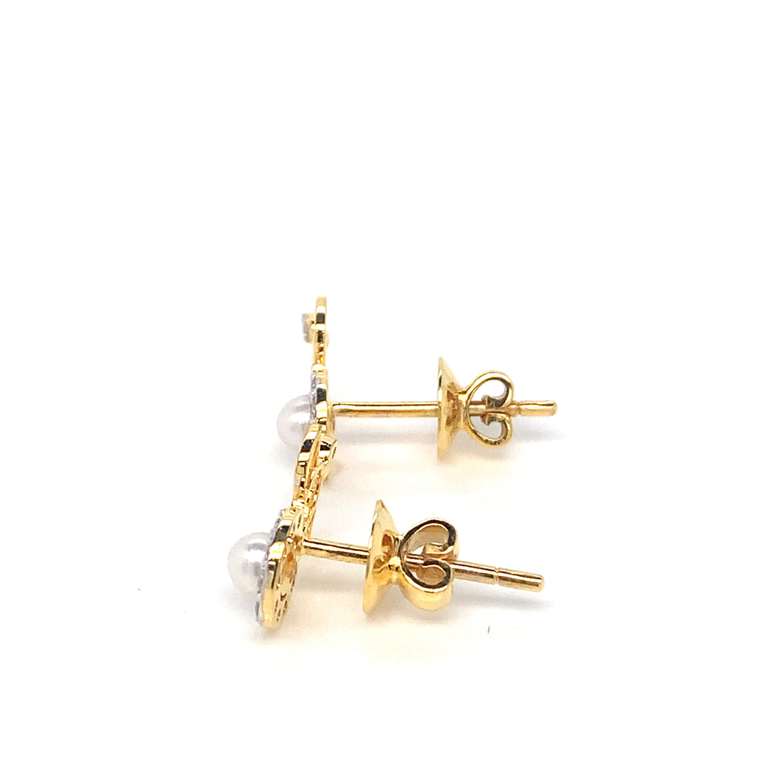 14K YG Ganesh Diamond, Pearl Earring-1pair