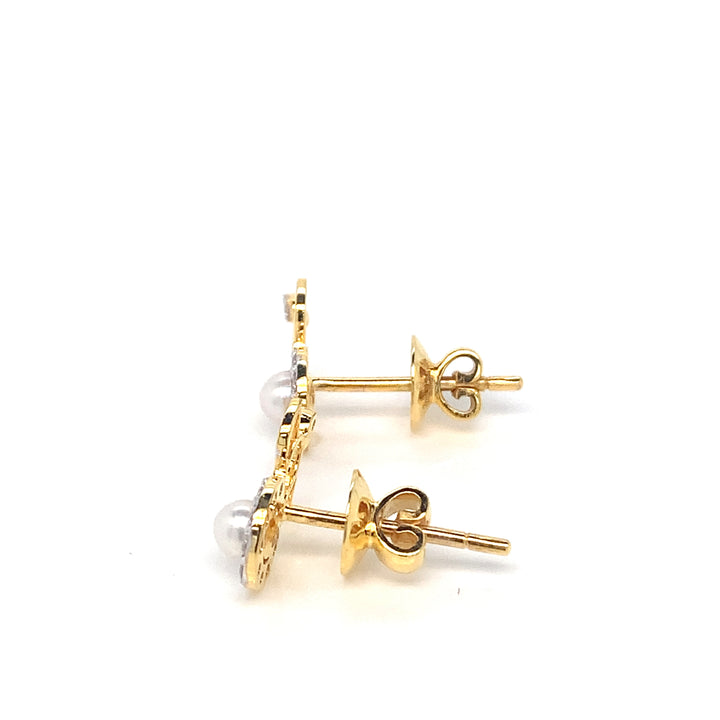14K YG Ganesh Diamond, Pearl Earring-1pair