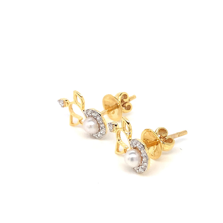 14K YG Ganesh Diamond, Pearl Earring-1pair