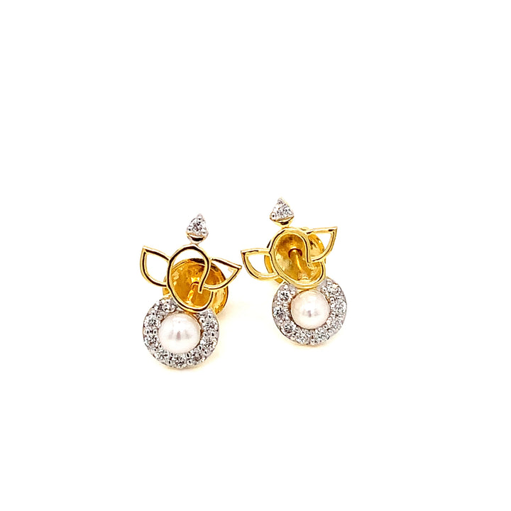 14K YG Ganesh Diamond, Pearl Earring-1pair