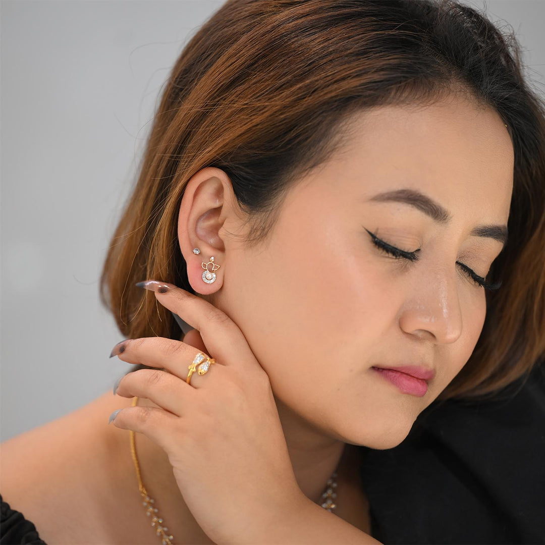 14K YG Ganesh Diamond, Pearl Earring-1pair