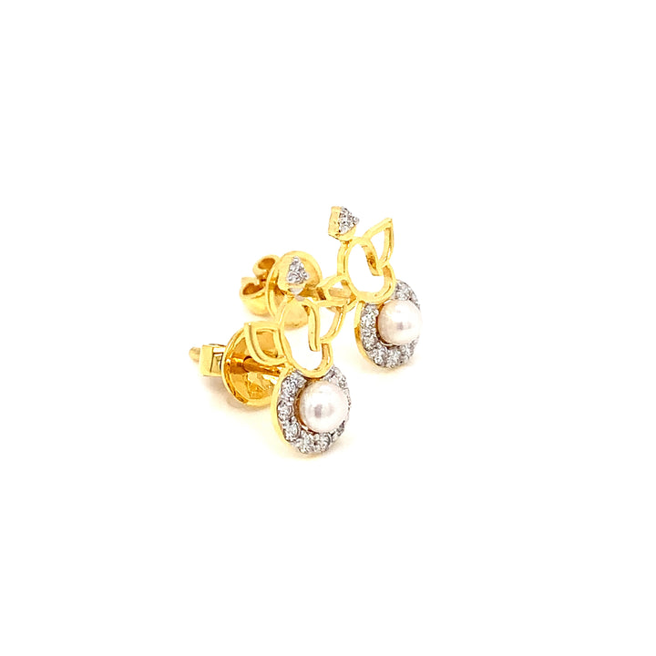 14K YG Ganesh Diamond, Pearl Earring-1pair
