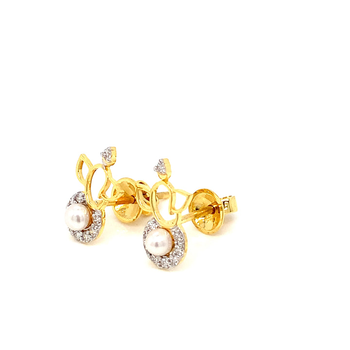 14K YG Ganesh Diamond, Pearl Earring-1pair