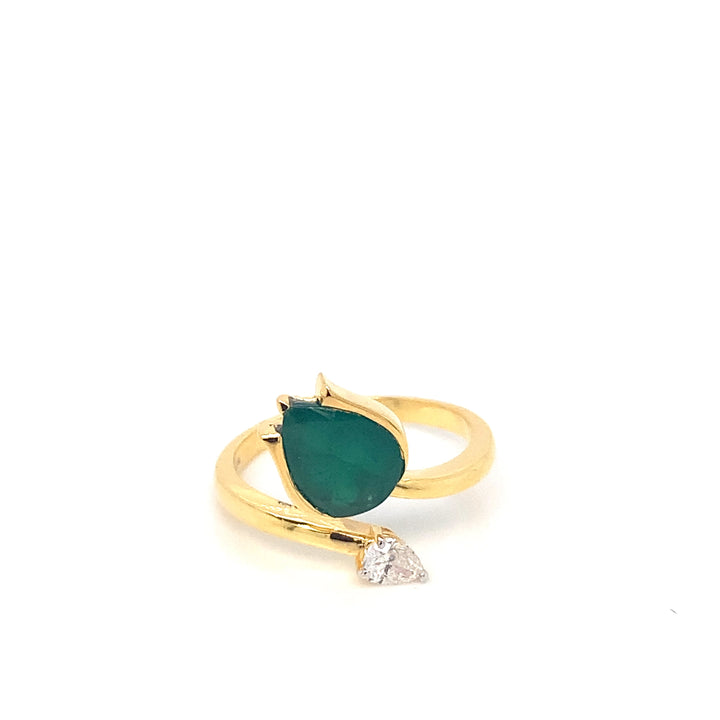 14K YG Tulip Diamond, Emerald Ring-1pc