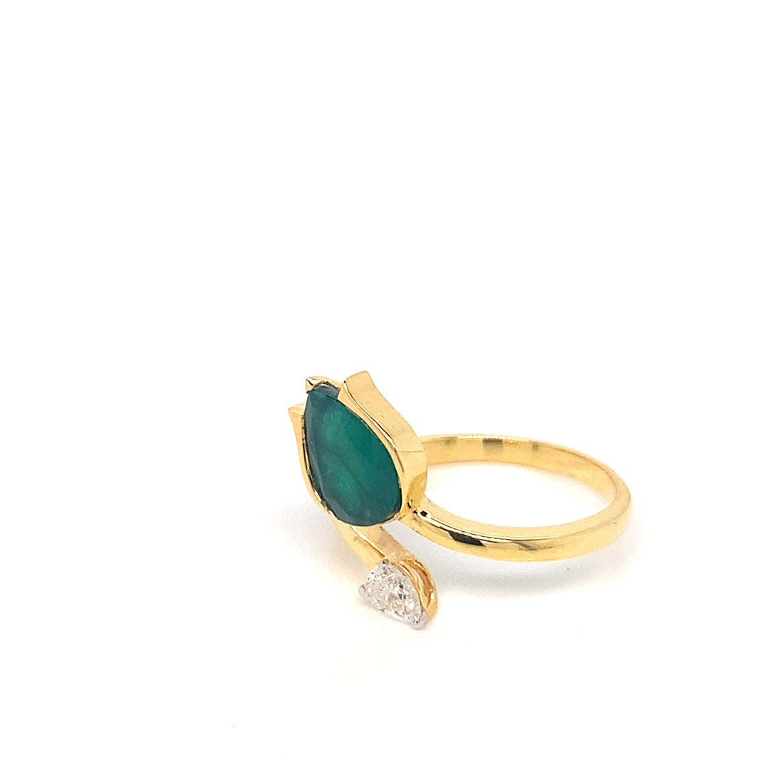14K YG Tulip Diamond, Emerald Ring-1pc
