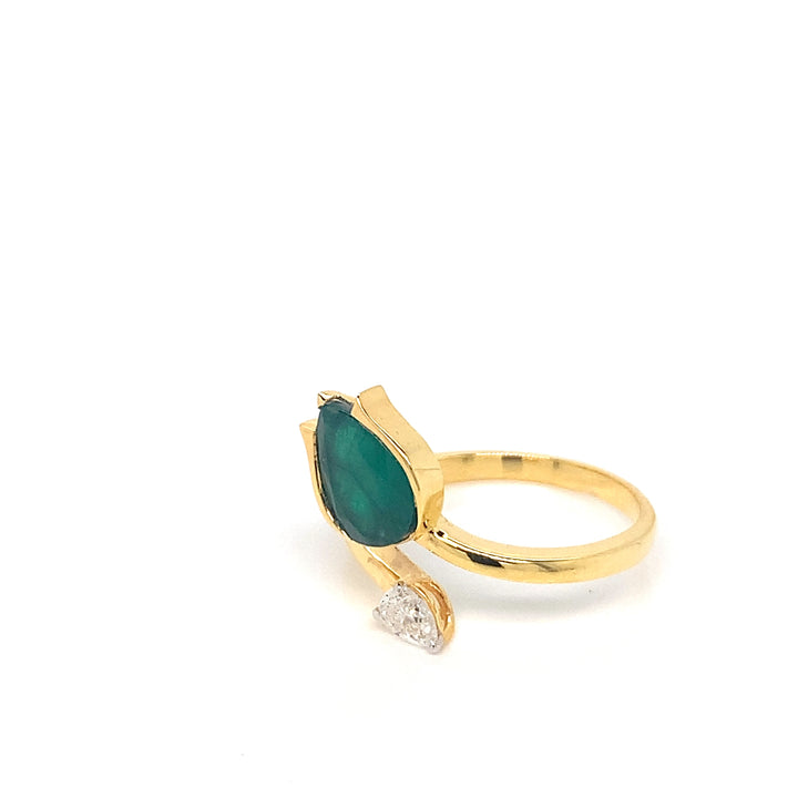 14K YG Tulip Diamond, Emerald Ring-1pc