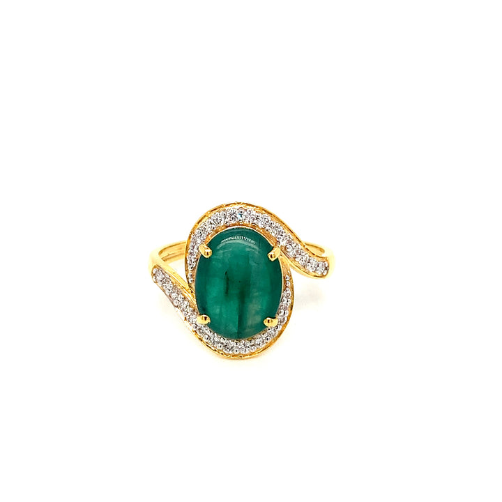 18K YG Cluster Diamond, Emerald Ring-1pc