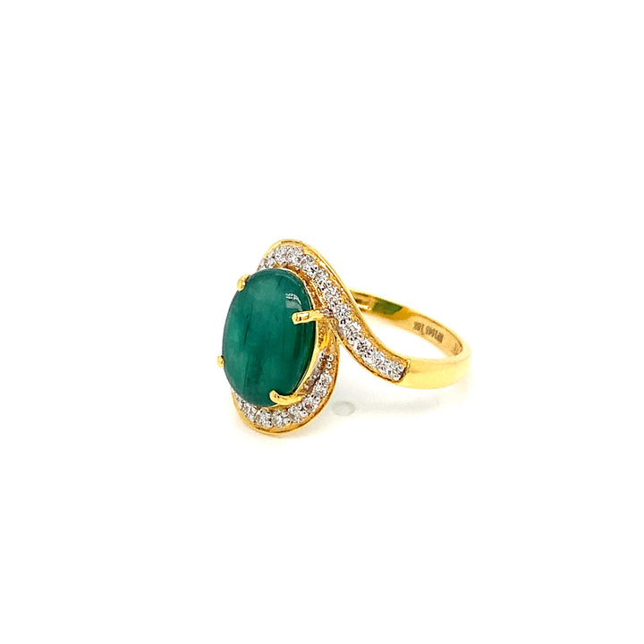 18K YG Cluster Diamond, Emerald Ring-1pc