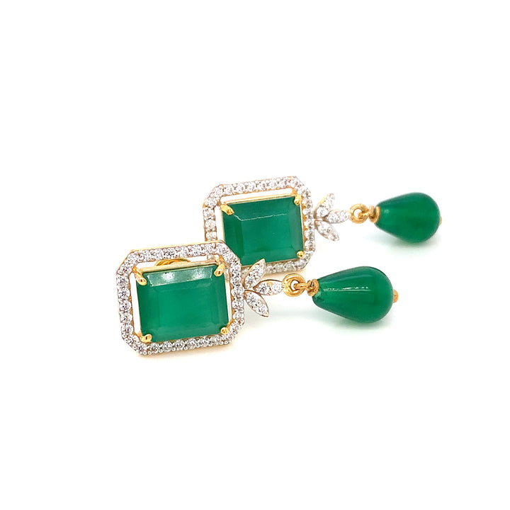 22K YG AD with Green Stone Earring-1pair