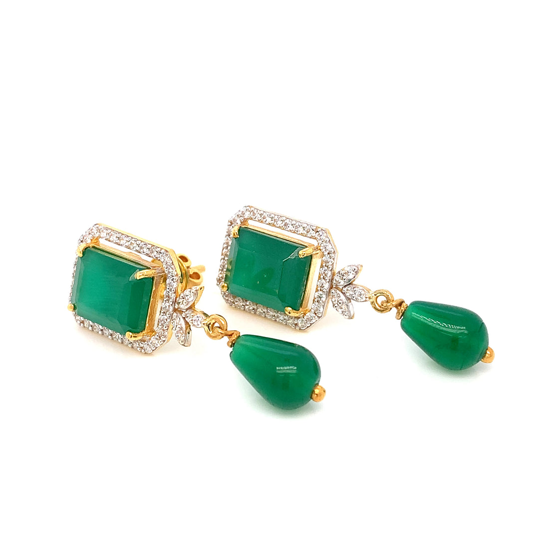 22K YG AD with Green Stone Earring-1pair