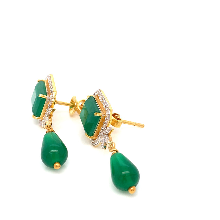 22K YG AD with Green Stone Earring-1pair