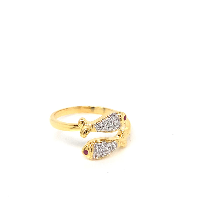 14K YG Fish Diamond, Ruby Ring-1pc
