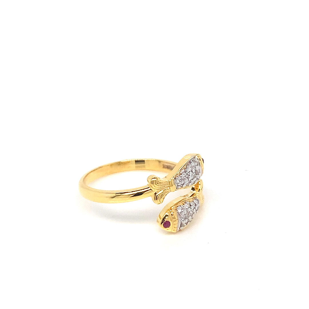 14K YG Fish Diamond, Ruby Ring-1pc