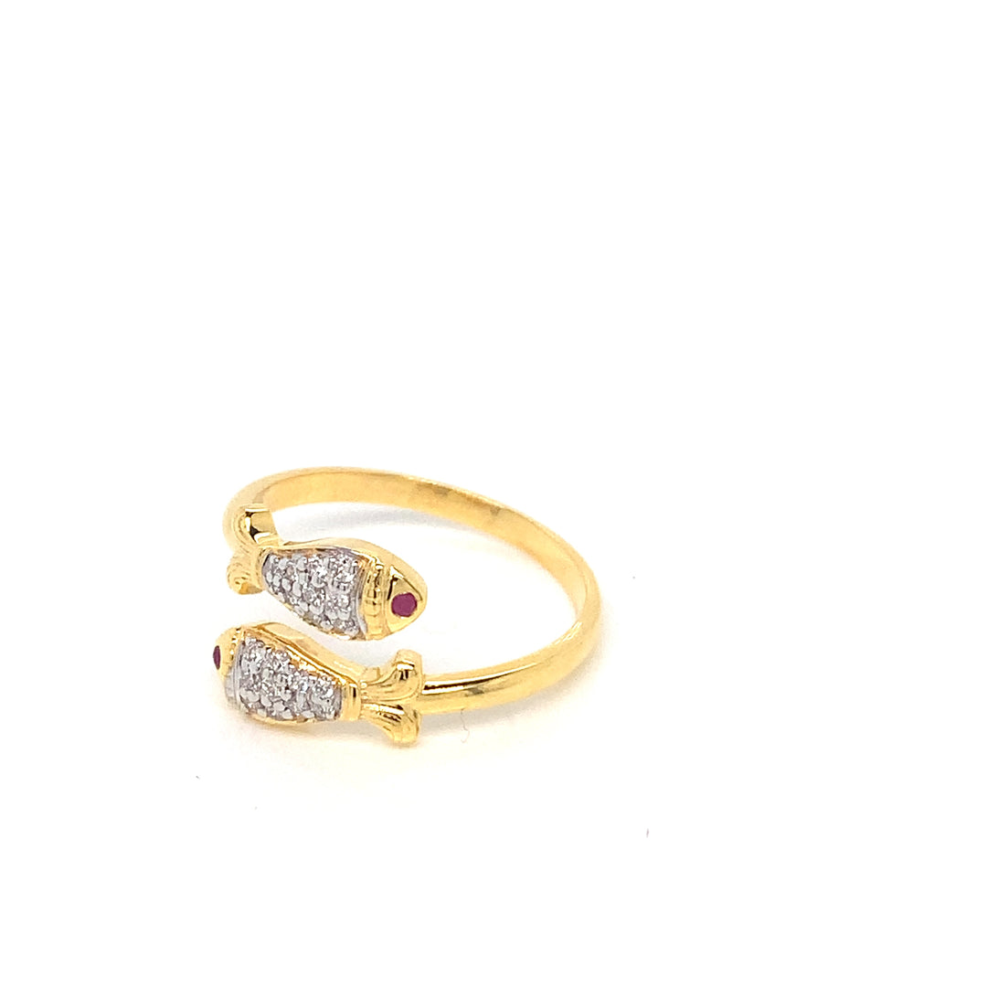 14K YG Fish Diamond, Ruby Ring-1pc
