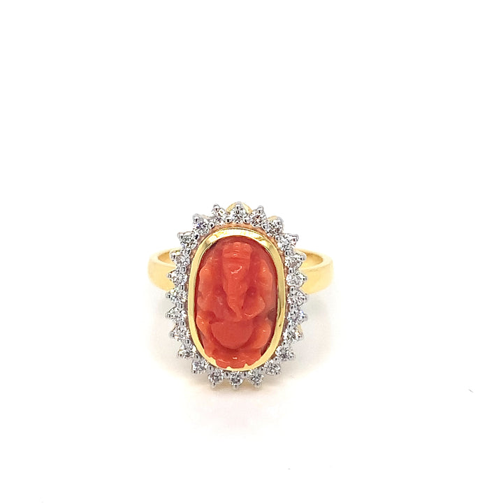 14K YG Cluster Diamond, Coral Ring-1pc