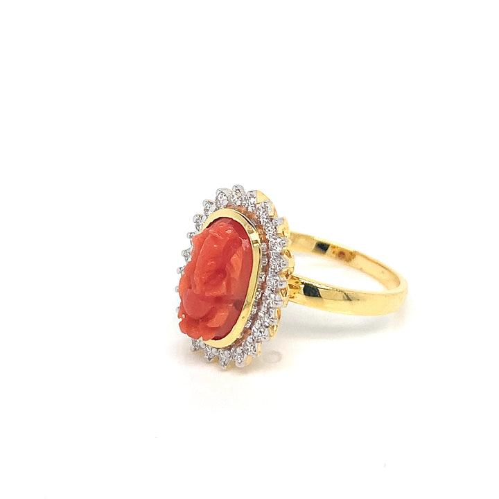 14K YG Cluster Diamond, Coral Ring-1pc