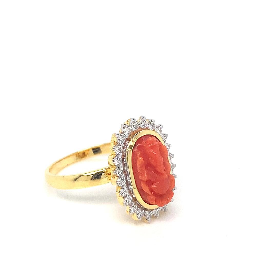 14K YG Cluster Diamond, Coral Ring-1pc