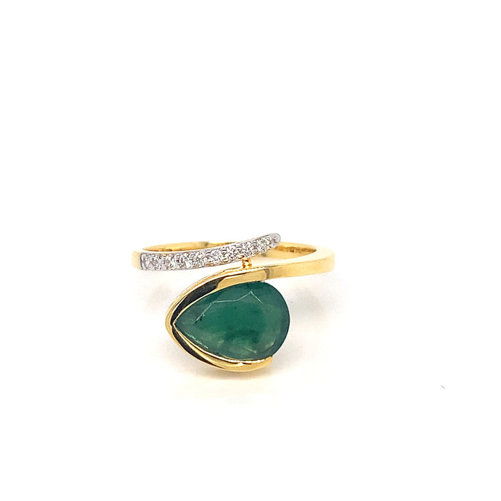 14K YG Cluster Diamond, Emerald Ring-1pc