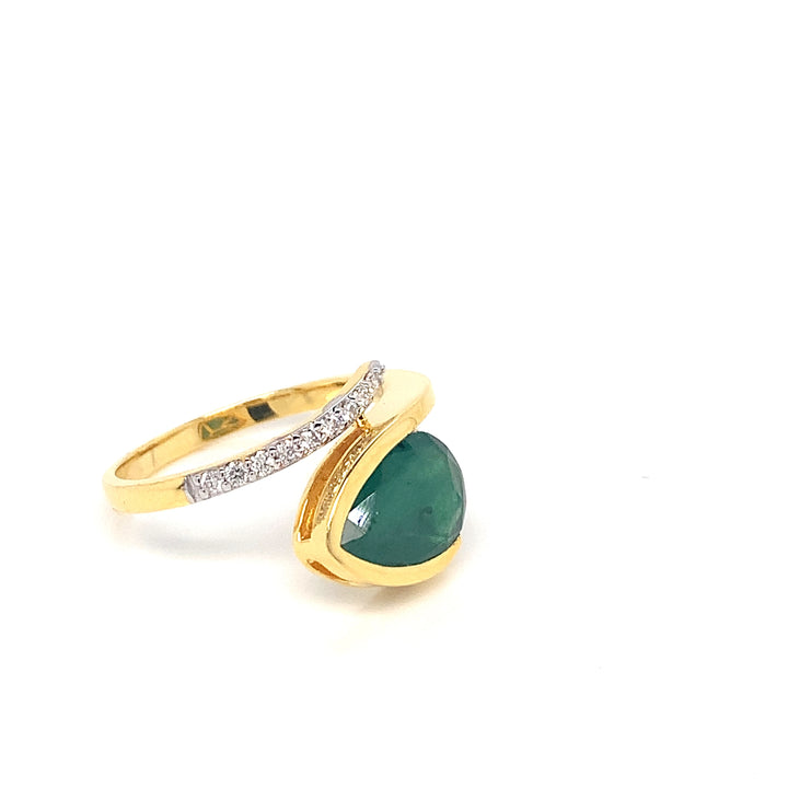 14K YG Cluster Diamond, Emerald Ring-1pc