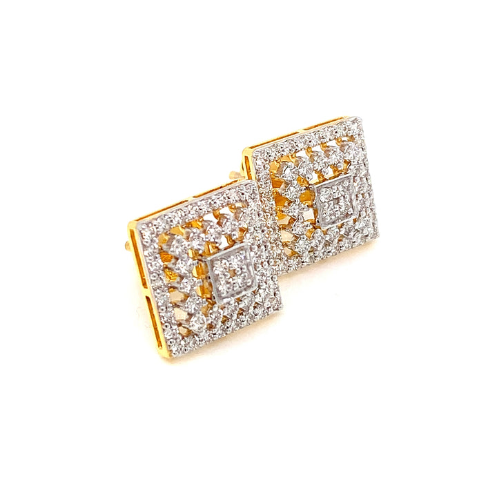 14K YG Cluster Diamond Earring-1pair
