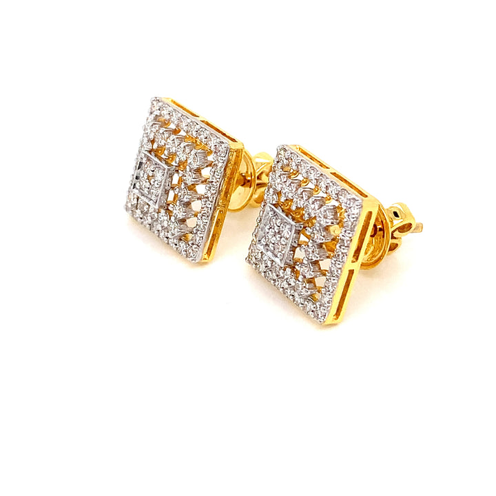 14K YG Cluster Diamond Earring-1pair