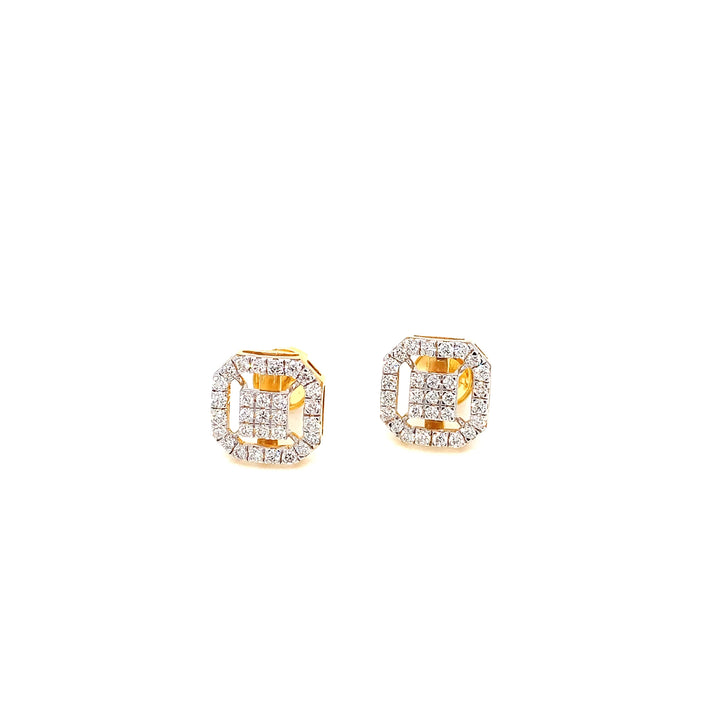 14K YG Cluster Diamond Earring-1pair