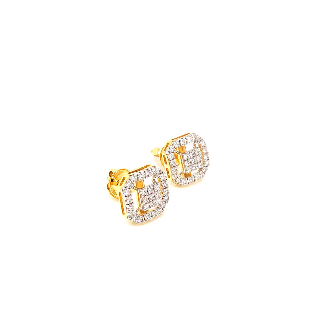 14K YG Cluster Diamond Earring-1pair