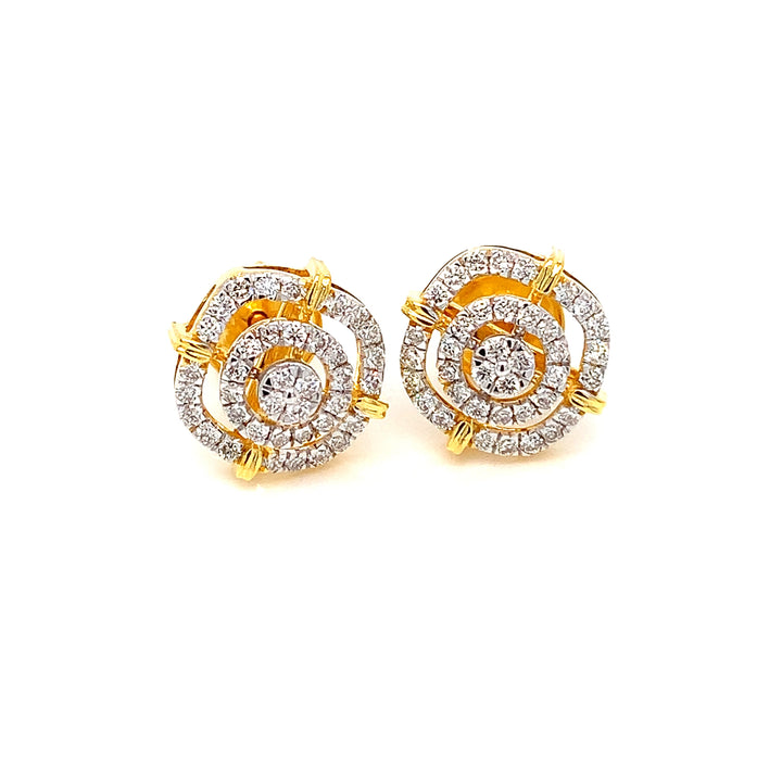 14K YG Cluster Diamond Earring-1pair