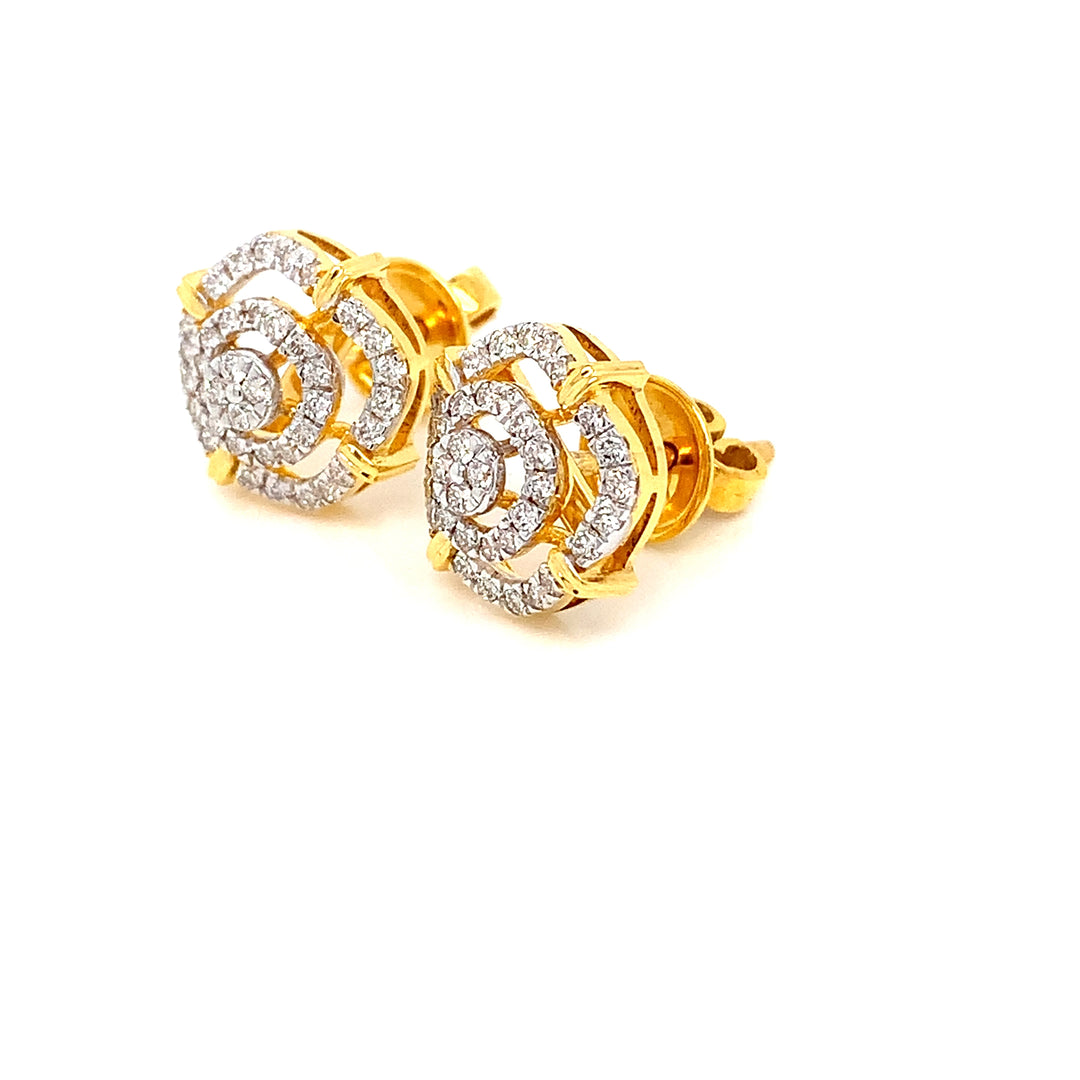 14K YG Cluster Diamond Earring-1pair