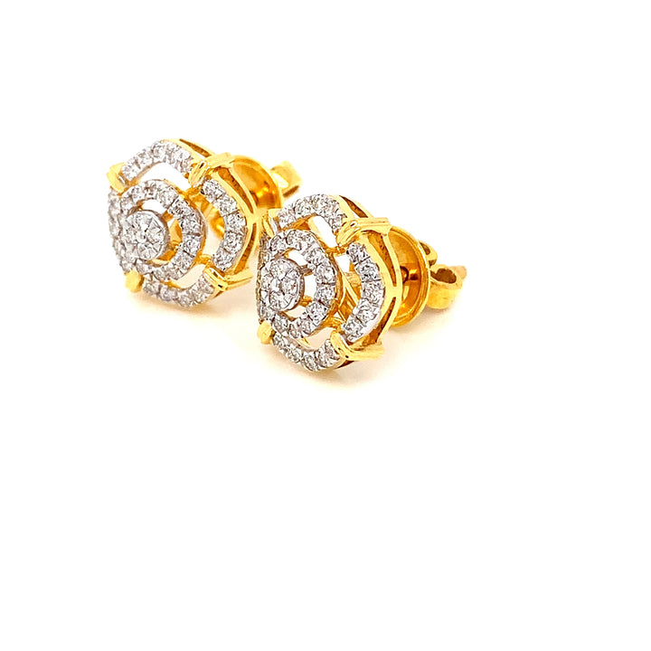 14K YG Cluster Diamond Earring-1pair