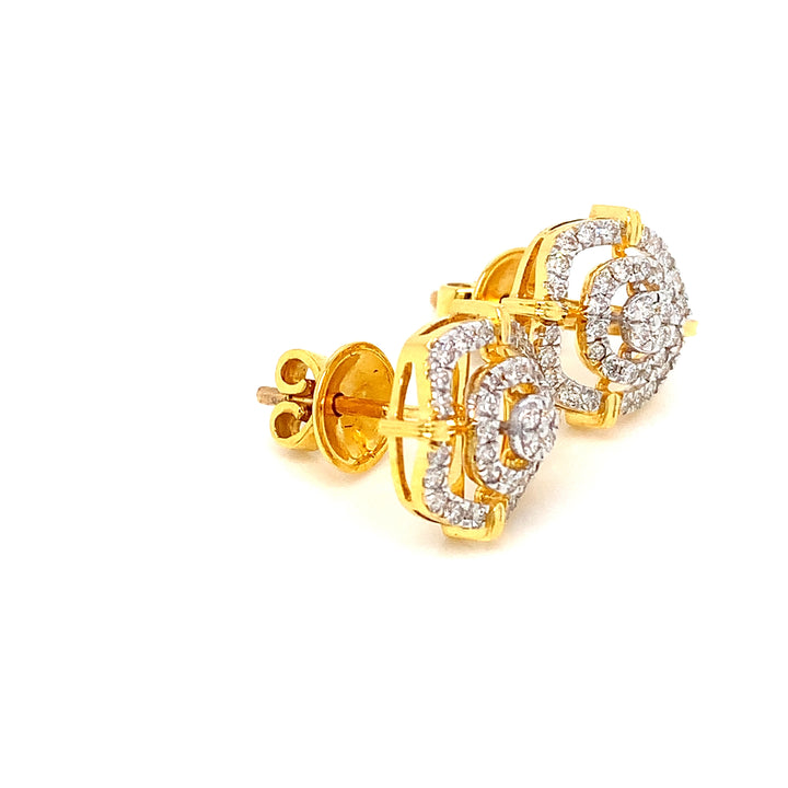 14K YG Cluster Diamond Earring-1pair