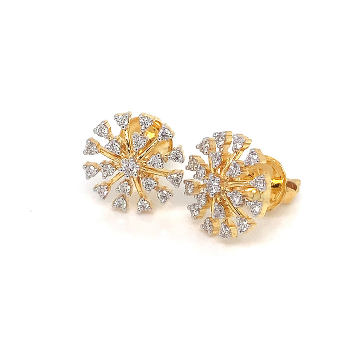 14K YG Cluster Diamond Earring-1pair