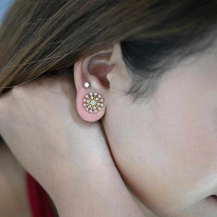 14K YG Cluster Diamond Earring-1pair