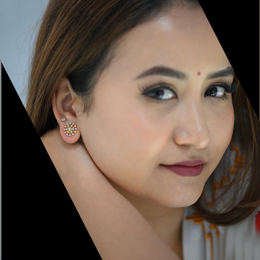 14K YG Cluster Diamond Earring-1pair