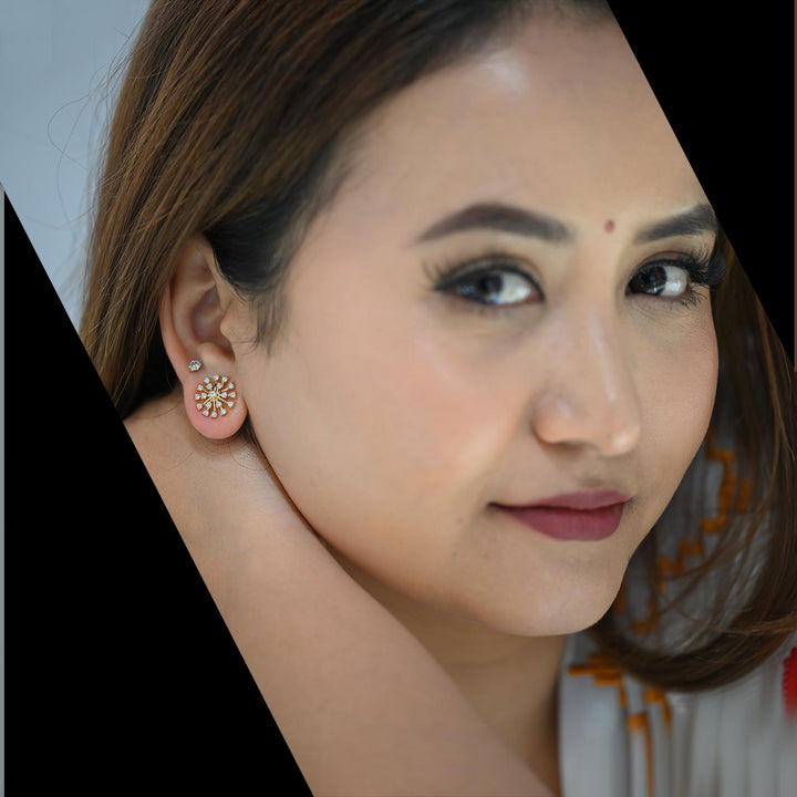 14K YG Cluster Diamond Earring-1pair