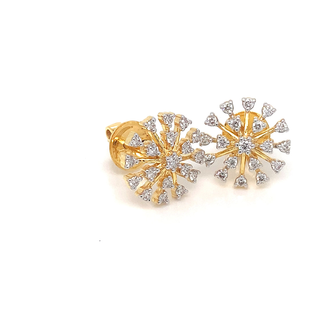 14K YG Cluster Diamond Earring-1pair
