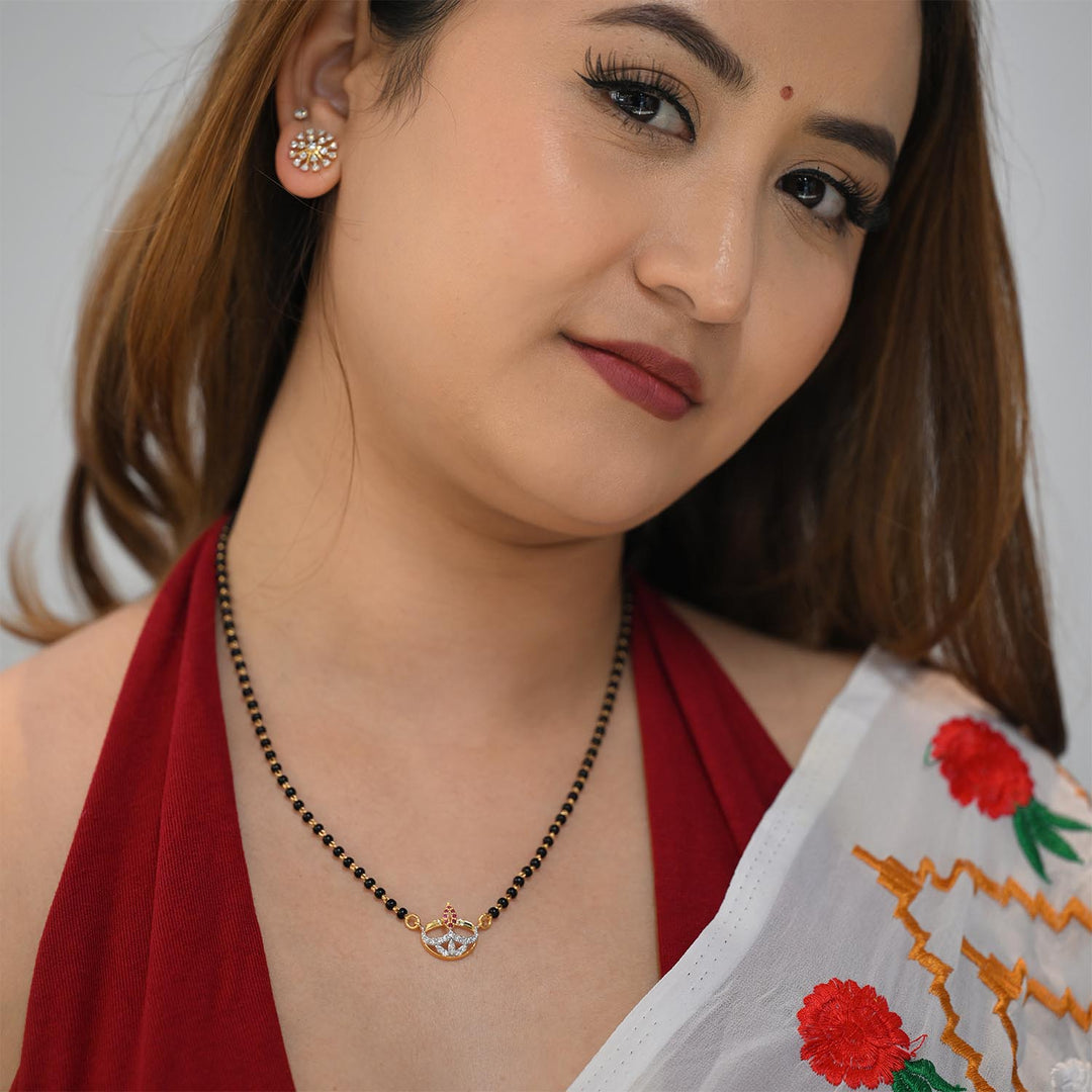 18K YG Fancy Diamond, Ruby Mangalsutra-1pc