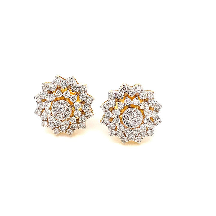 14K YG Cluster Diamond Earring-1pair