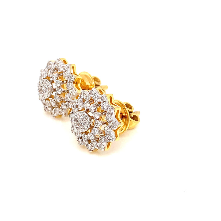 14K YG Cluster Diamond Earring-1pair