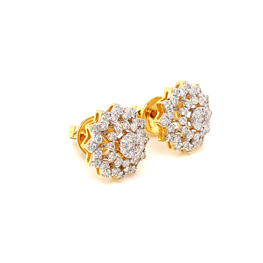 14K YG Cluster Diamond Earring-1pair